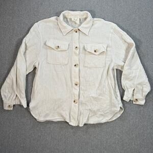 Fantastic Fawn Shacket Womens Medium Cream Ivory Button Up Gauzy Laganlook